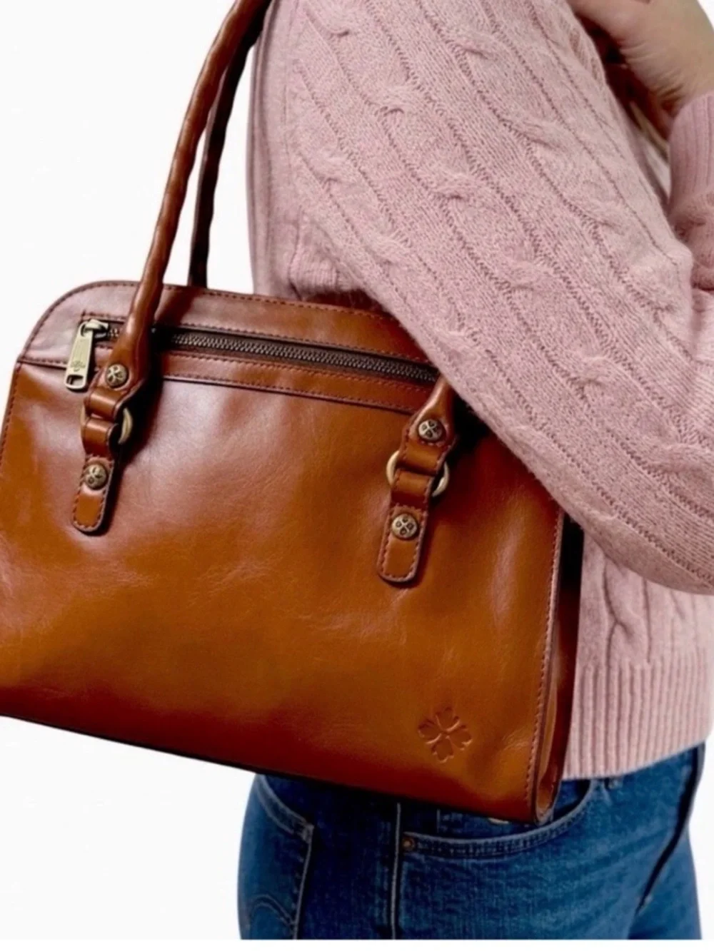 NWT Patricia Nash Calvi Biscuit Leather Satchel Crossbody Bag